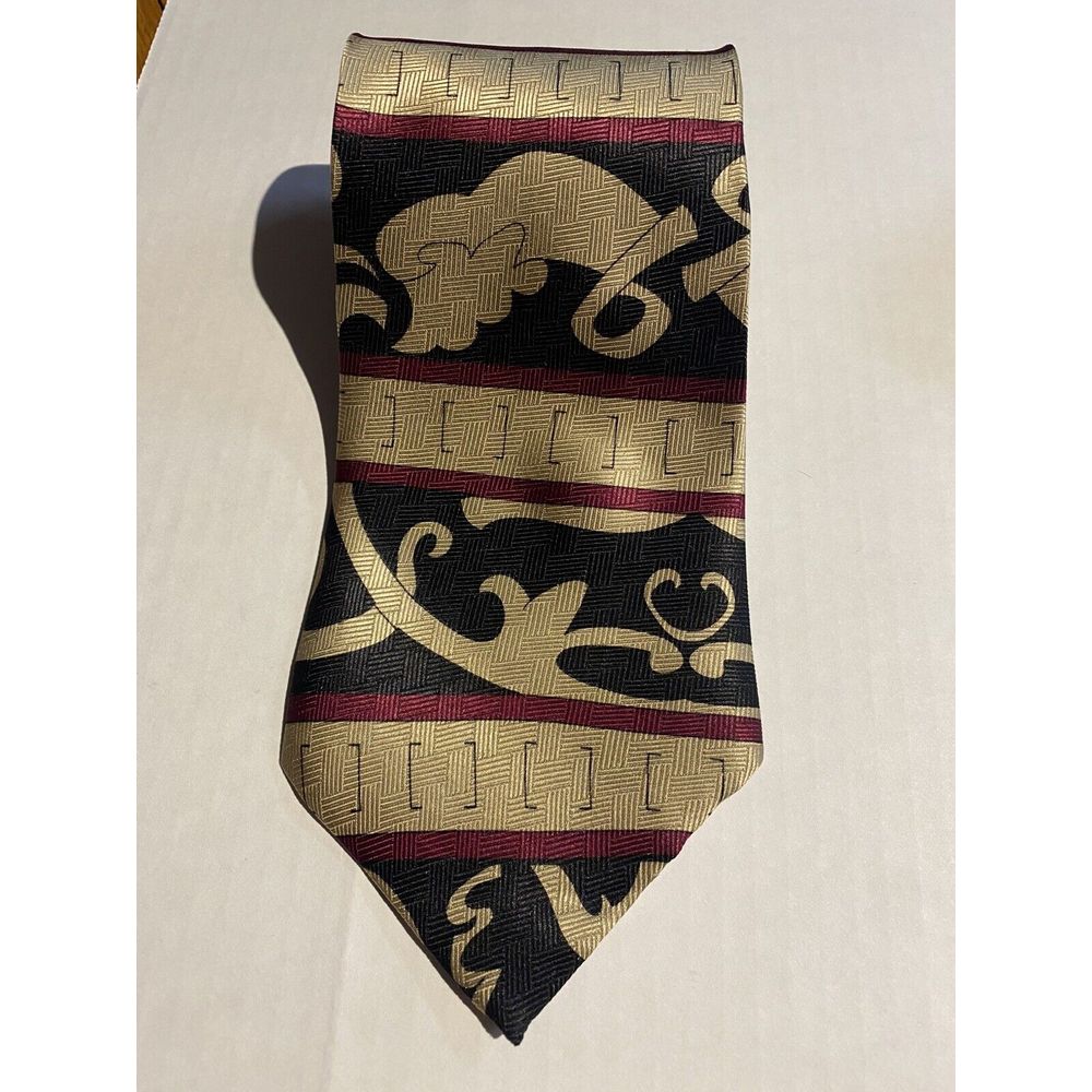 Gold Roberta Collection Mens 100% Silk Tie Made In Italy Gold/Black/Red Abstract — image 2 of 4